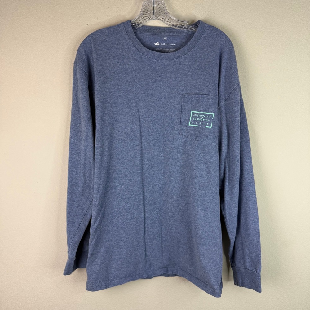 Southern Marsh T-Shirt Mens XL Blue Authentic Southern Class Long Sleeve Pocket